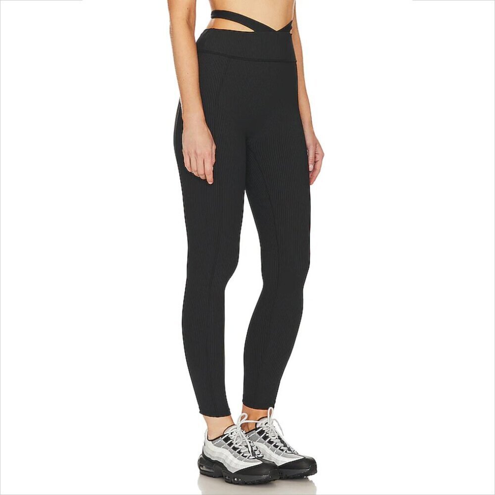 GIGI C Phoebe ribbed leggings black waist tie cut-out active yoga new Large